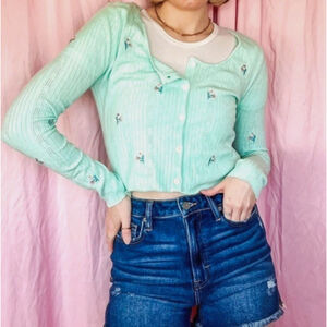 Paper Crane Women's Cardigan Size S Embroidered Floral Flowers Cottagecore NWT